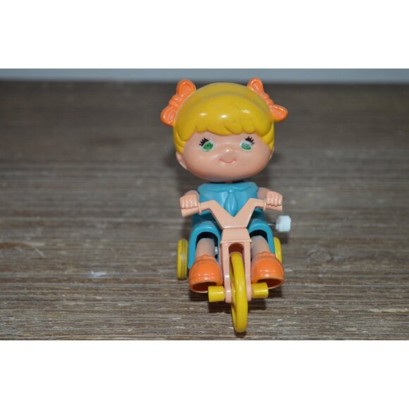 Vintage 1979 Tomy Girl on Tricycle Wind Up Toy Kid A Long Retro 70's 80's READ - Picture 1 of 9